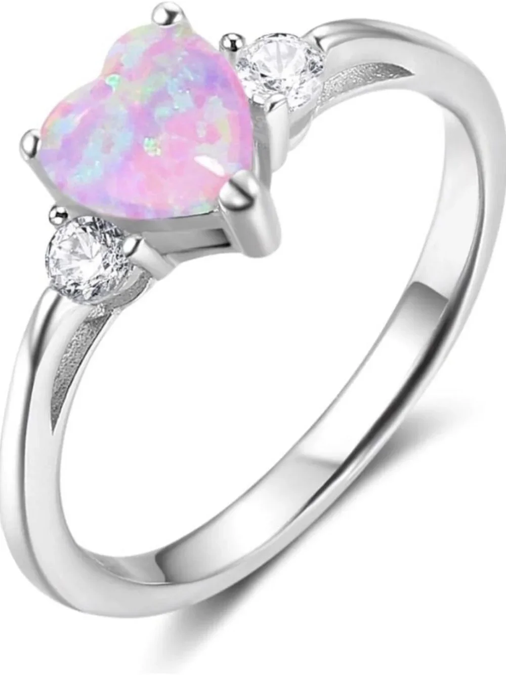 Heart Shaped White Opal Ring | 925 Sterling Silver Engagement Promise Band